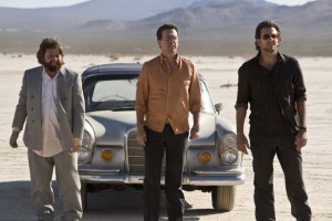 Zach Galifianakis, Ed Helms and Bradley Cooper in The Hangover